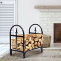 2 Feet Outdoor Heavy Duty Steel Firewood Storage Holder - Black - Log Storage