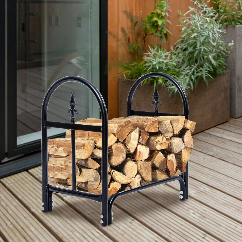 2 Feet Outdoor Heavy Duty Steel Firewood Storage Holder - Black - Log Storage