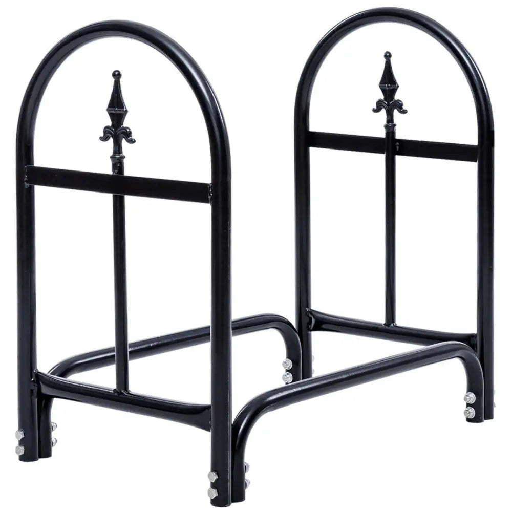 2 Feet Outdoor Heavy Duty Steel Firewood Storage Holder - Black - Log Storage
