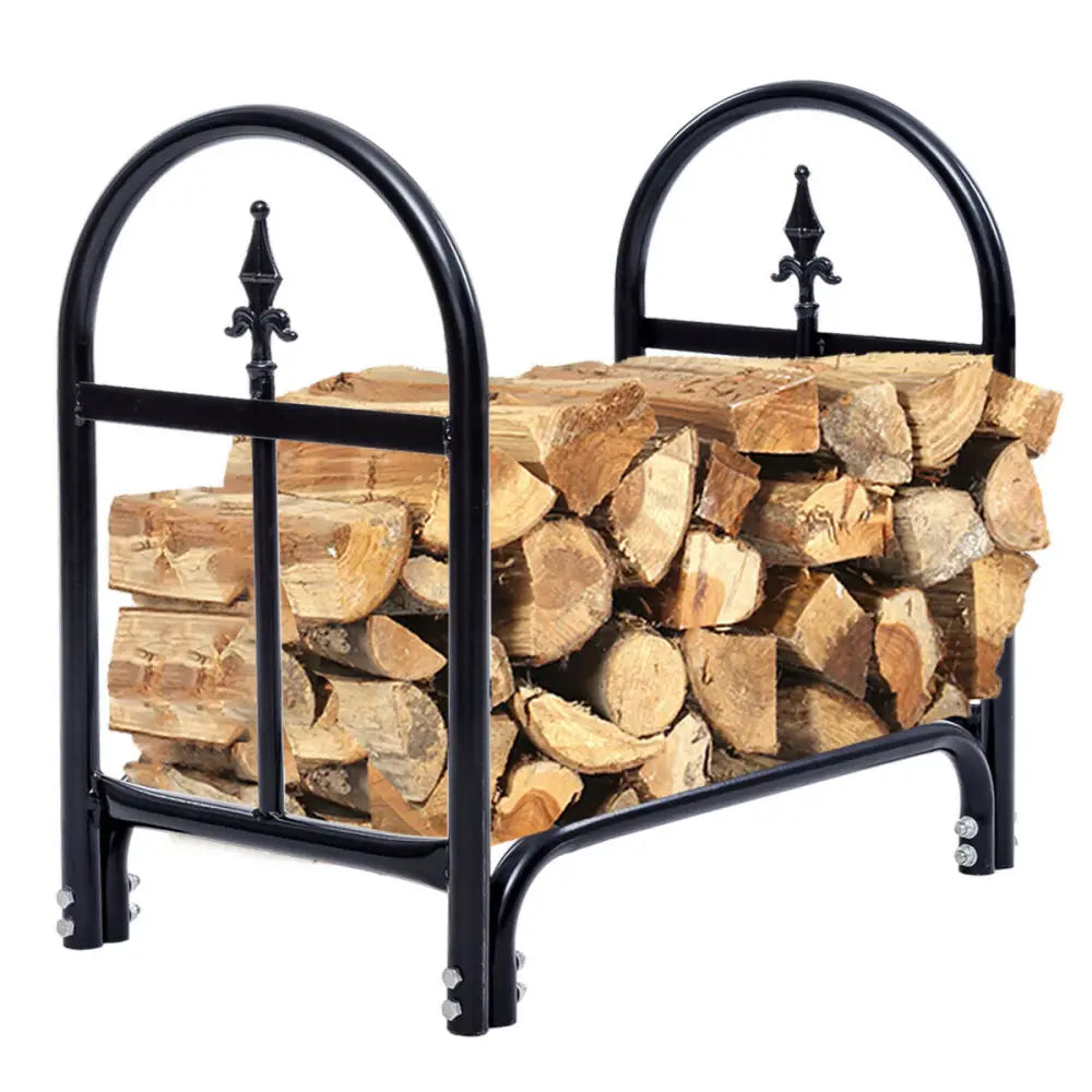 2 Feet Outdoor Heavy Duty Steel Firewood Storage Holder - Black - Log Storage