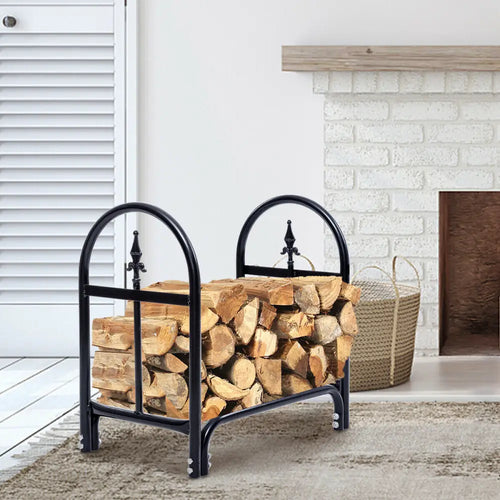 2 Feet Outdoor Heavy Duty Steel Firewood Storage Holder - Black - Log Storage