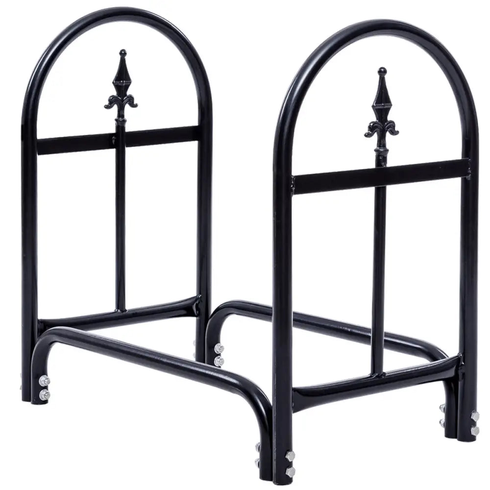 2 Feet Outdoor Heavy Duty Steel Firewood Storage Holder - Black - Log Storage