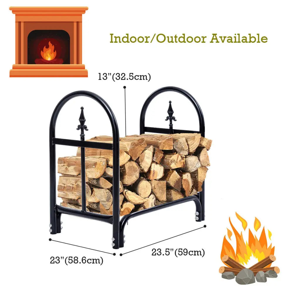 2 Feet Outdoor Heavy Duty Steel Firewood Storage Holder - Black - Log Storage
