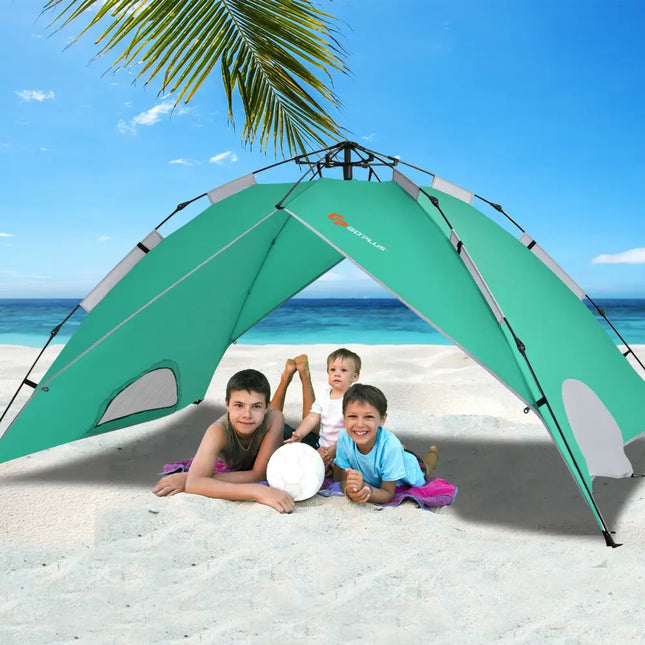 2-in-1 4 Person Instant Pop-up Waterproof Camping Tent-Green - Green - Tents