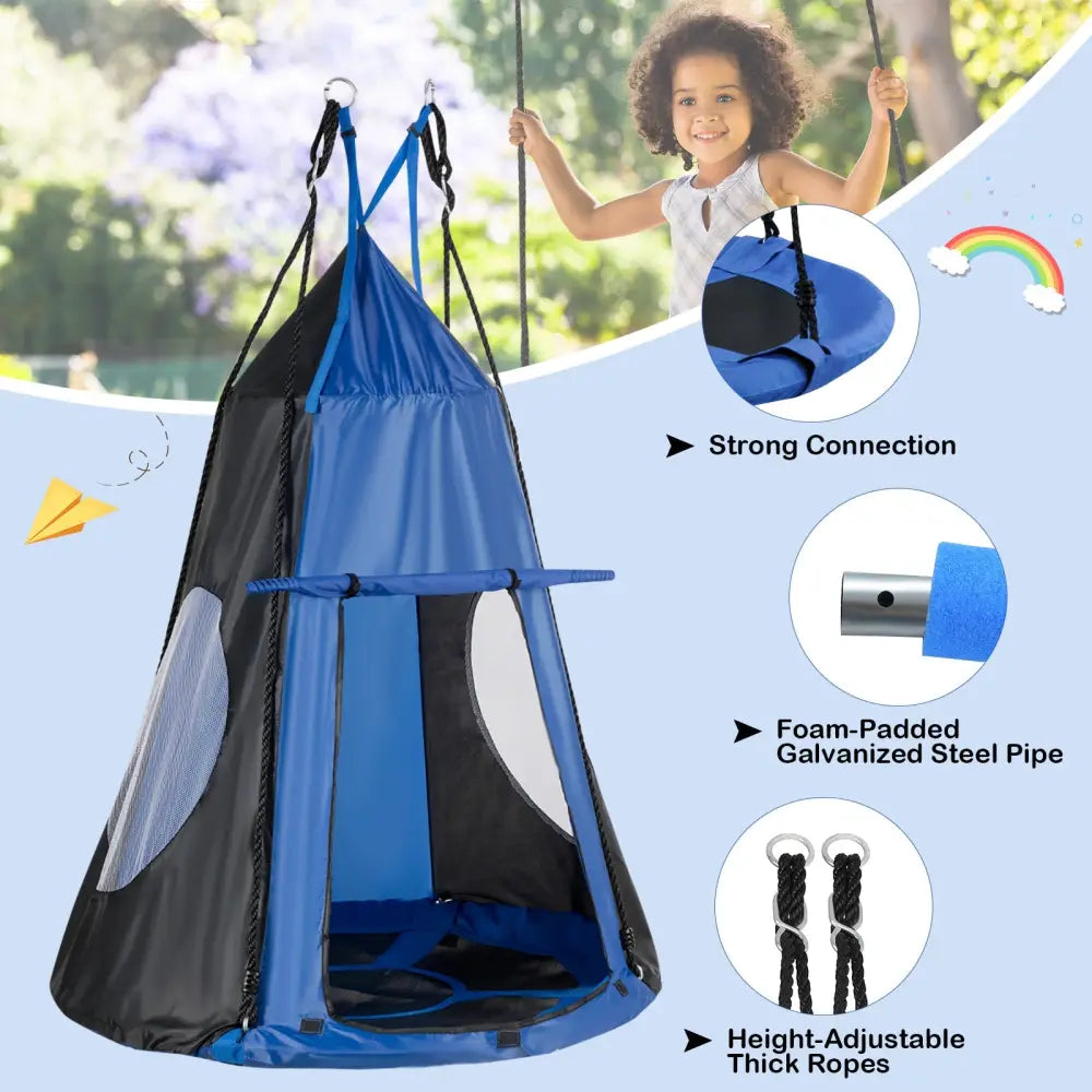 2-in-1 40 Inch Kids Hanging Chair Detachable Swing Tent Set-Blue - Blue - Swing & Playsets