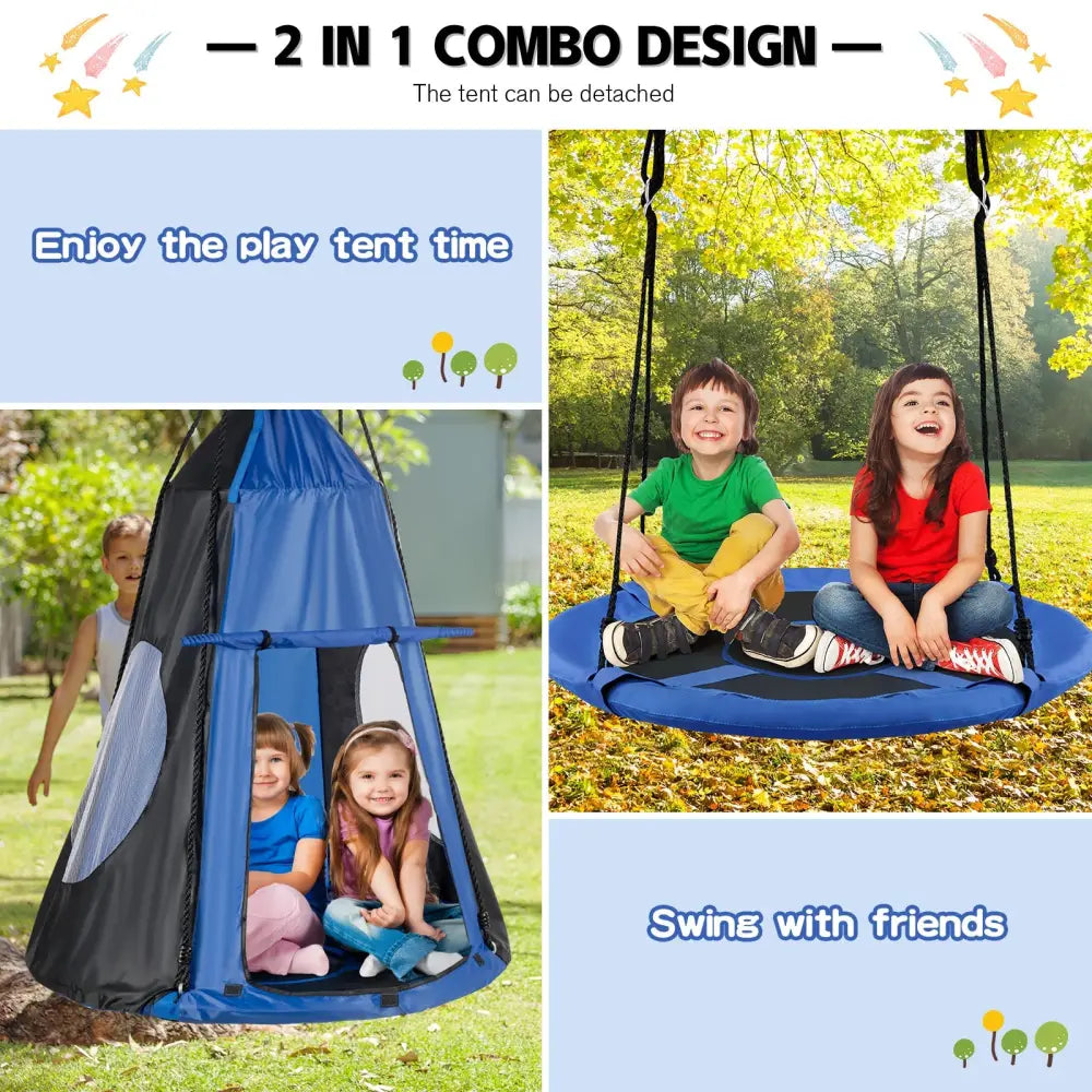 2-in-1 40 Inch Kids Hanging Chair Detachable Swing Tent Set-Blue - Blue - Swing & Playsets
