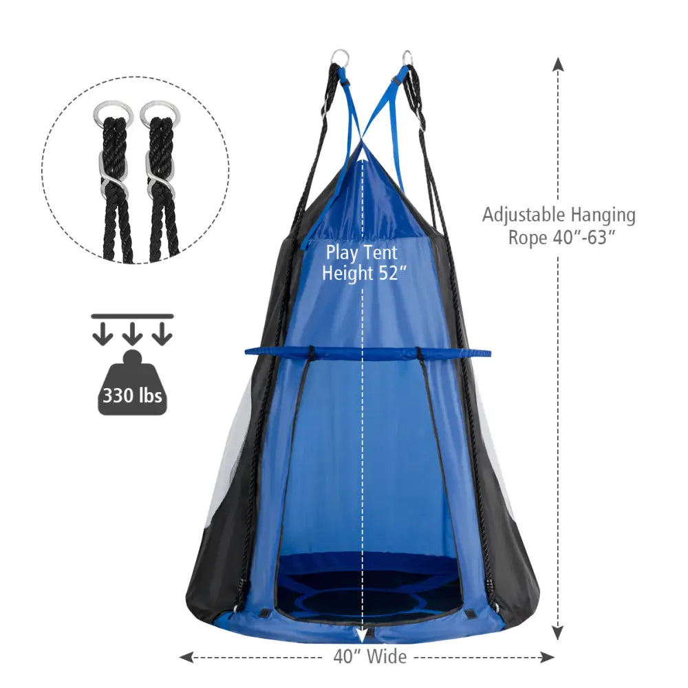2-in-1 40 Inch Kids Hanging Chair Detachable Swing Tent Set-Blue - Blue - Swing & Playsets