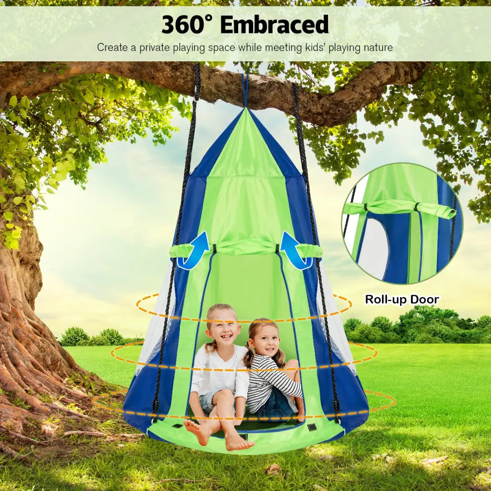 2-in-1 40 Inch Kids Hanging Chair Detachable Swing Tent Set-Green - Green - Swing & Playsets