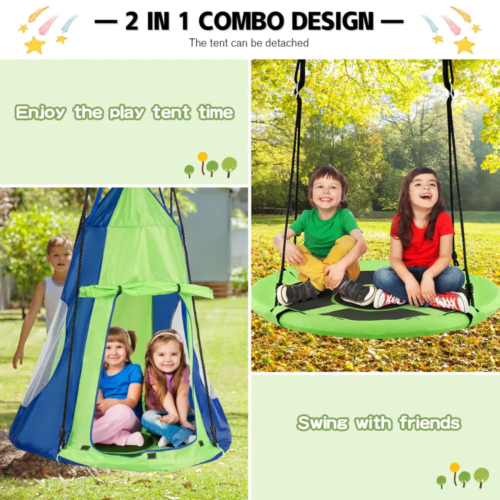 2-in-1 40 Inch Kids Hanging Chair Detachable Swing Tent Set-Green - Green - Swing & Playsets