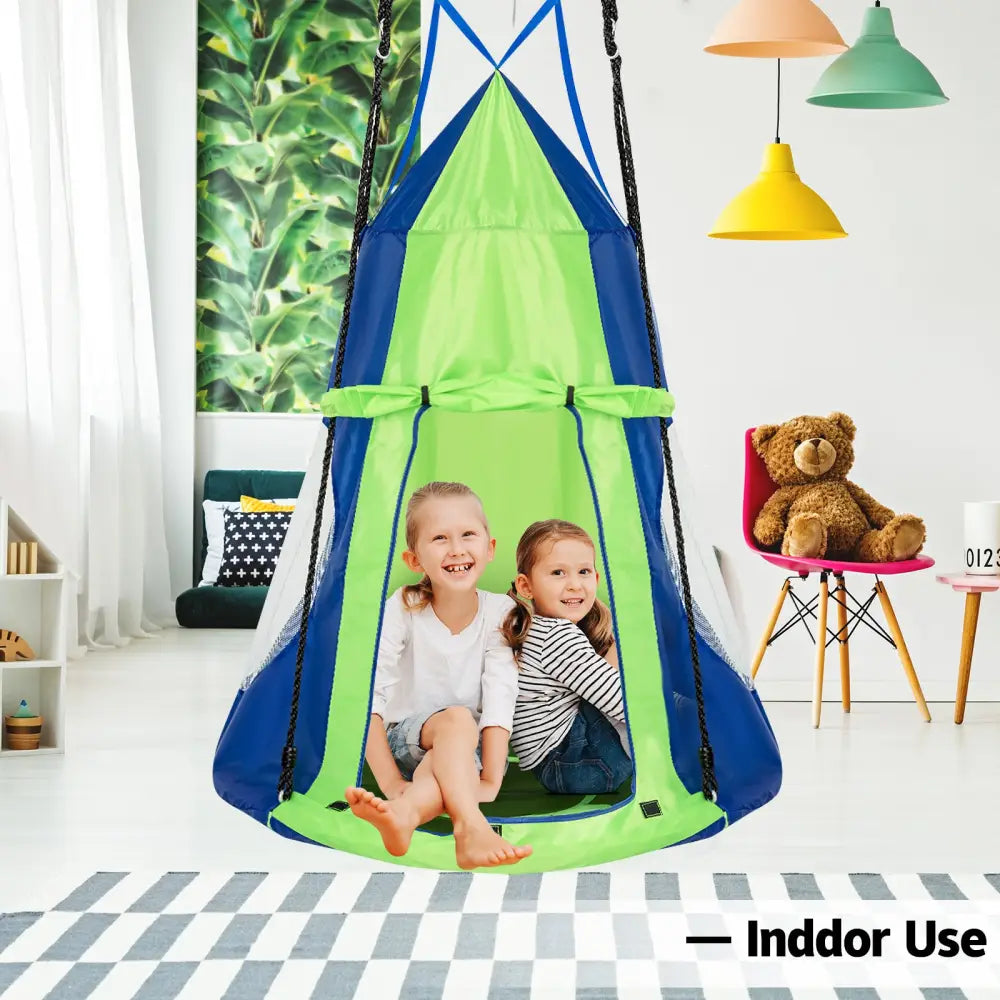 2-in-1 40 Inch Kids Hanging Chair Detachable Swing Tent Set-Green - Green - Swing & Playsets