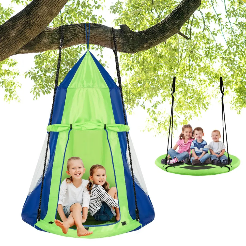 2-in-1 40 Inch Kids Hanging Chair Detachable Swing Tent Set-Green - Green - Swing & Playsets