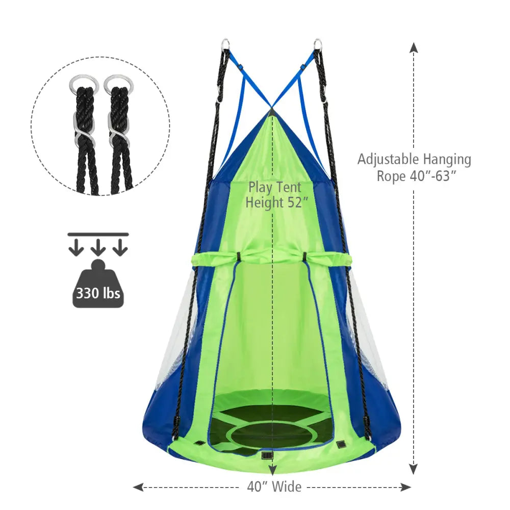2-in-1 40 Inch Kids Hanging Chair Detachable Swing Tent Set-Green - Green - Swing & Playsets