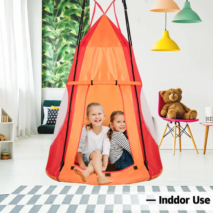 2-in-1 40 Inch Kids Hanging Chair Detachable Swing Tent Set-Orange - Orange - Swing & Playsets