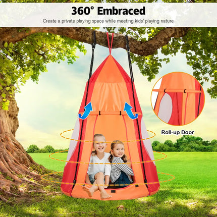 2-in-1 40 Inch Kids Hanging Chair Detachable Swing Tent Set-Orange - Orange - Swing & Playsets