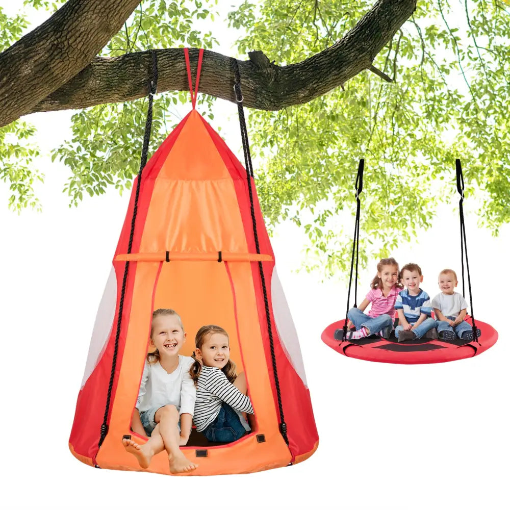 2-in-1 40 Inch Kids Hanging Chair Detachable Swing Tent Set-Orange - Orange - Swing & Playsets