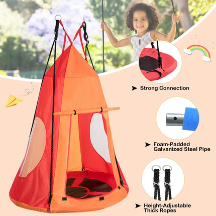 2-in-1 40 Inch Kids Hanging Chair Detachable Swing Tent Set-Orange - Orange - Swing & Playsets