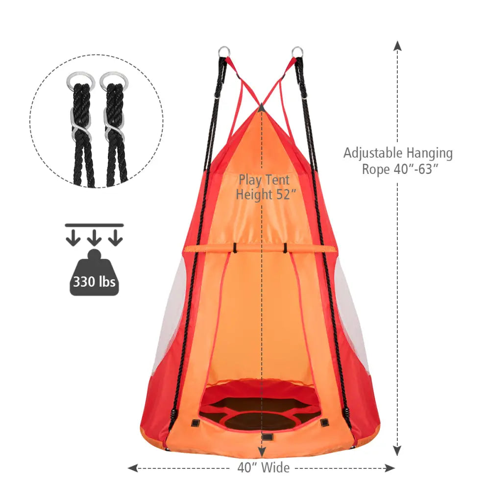 2-in-1 40 Inch Kids Hanging Chair Detachable Swing Tent Set-Orange - Orange - Swing & Playsets