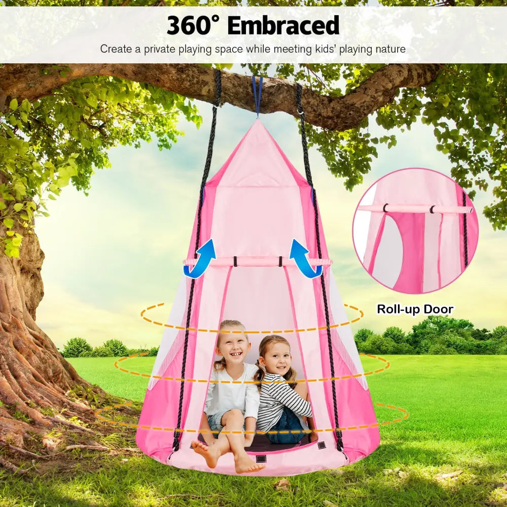 2-in-1 40 Inch Kids Hanging Chair Detachable Swing Tent Set-Pink - Pink - Swing & Playsets