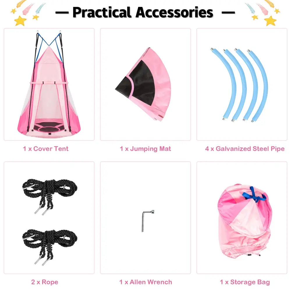 2-in-1 40 Inch Kids Hanging Chair Detachable Swing Tent Set-Pink - Pink - Swing & Playsets