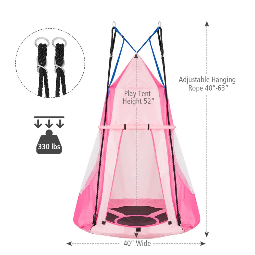 2-in-1 40 Inch Kids Hanging Chair Detachable Swing Tent Set-Pink - Pink - Swing & Playsets