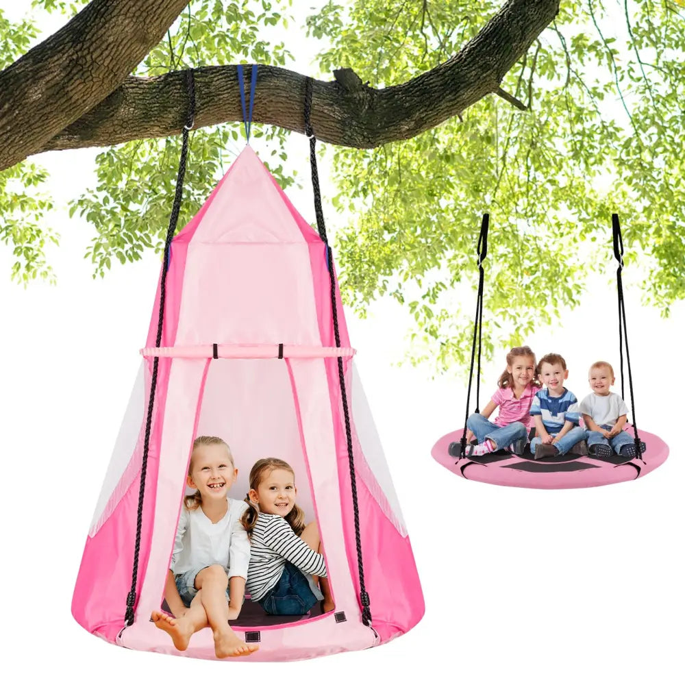2-in-1 40 Inch Kids Hanging Chair Detachable Swing Tent Set-Pink - Pink - Swing & Playsets