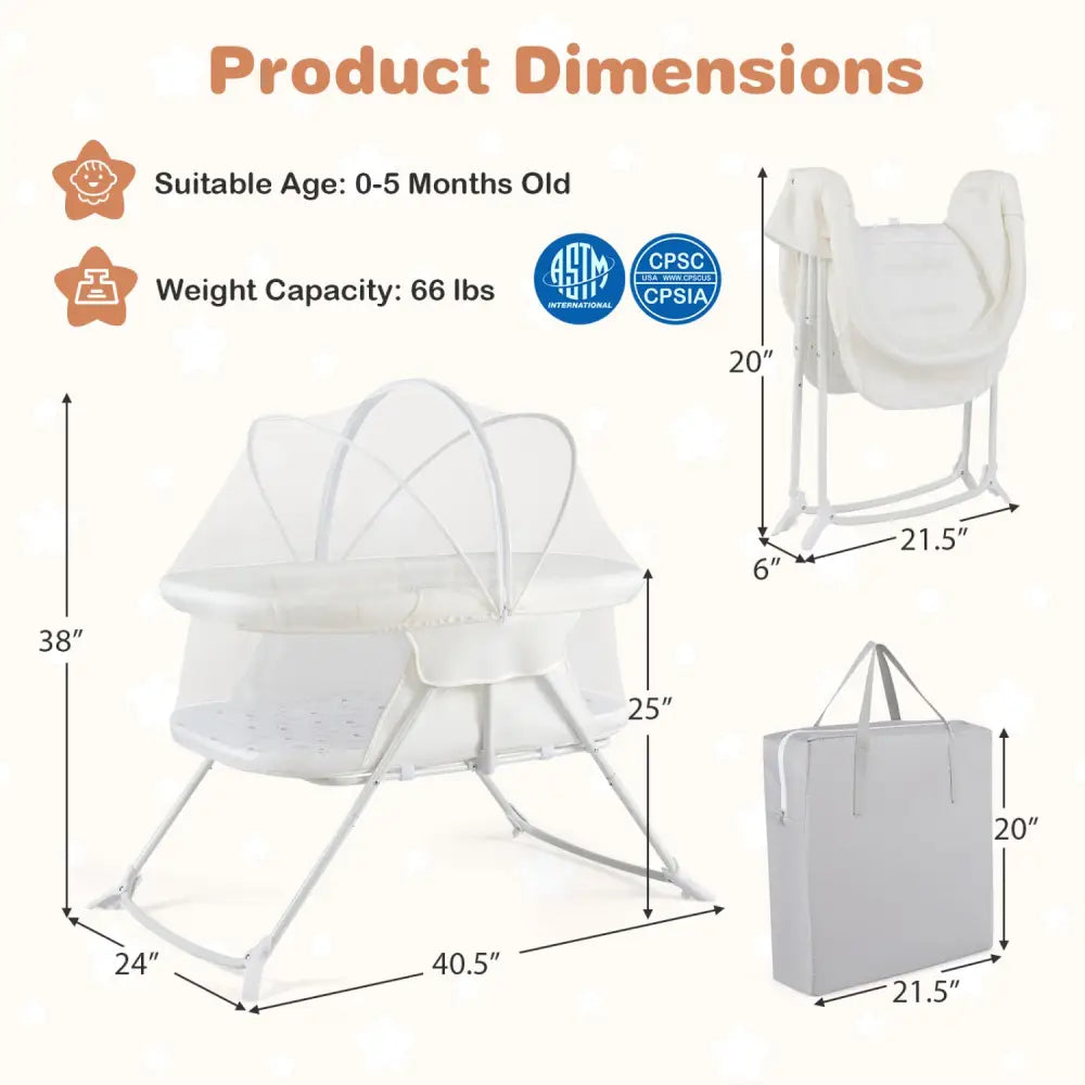 2 in 1 Baby Bassinet with Rocking Motion Foldable Bedside Sleeper with Breathable Mesh-Beige - Beige - Bassinets &