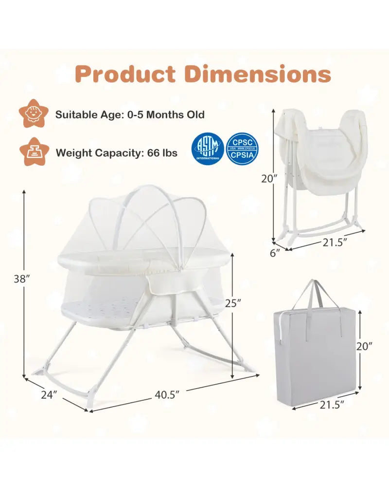 2 in 1 Baby Bassinet with Rocking Motion Foldable Bedside Sleeper with Breathable Mesh-Beige - Beige - Bassinets &