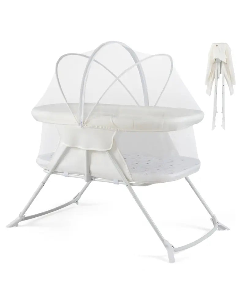 2 in 1 Baby Bassinet with Rocking Motion Foldable Bedside Sleeper with Breathable Mesh-Beige - Beige - Bassinets &