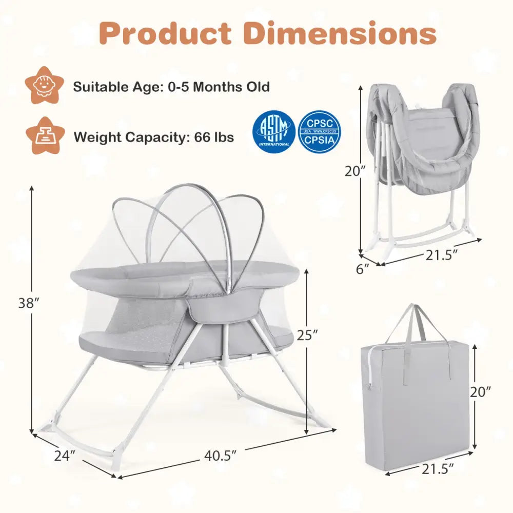 2 in 1 Baby Bassinet with Rocking Motion Foldable Bedside Sleeper with Breathable Mesh-Grey - Gray - Bassinets &