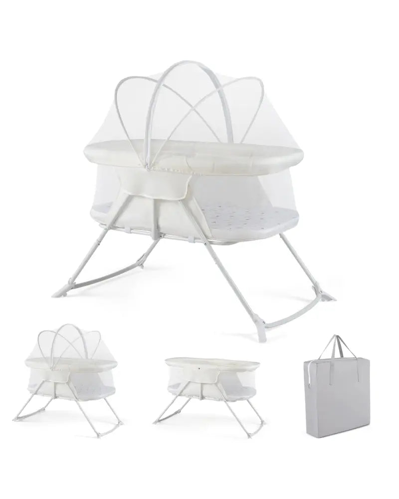 2 in 1 Baby Bassinet with Rocking Motion Foldable Bedside Sleeper with Breathable Mesh-Beige - Beige - Bassinets &