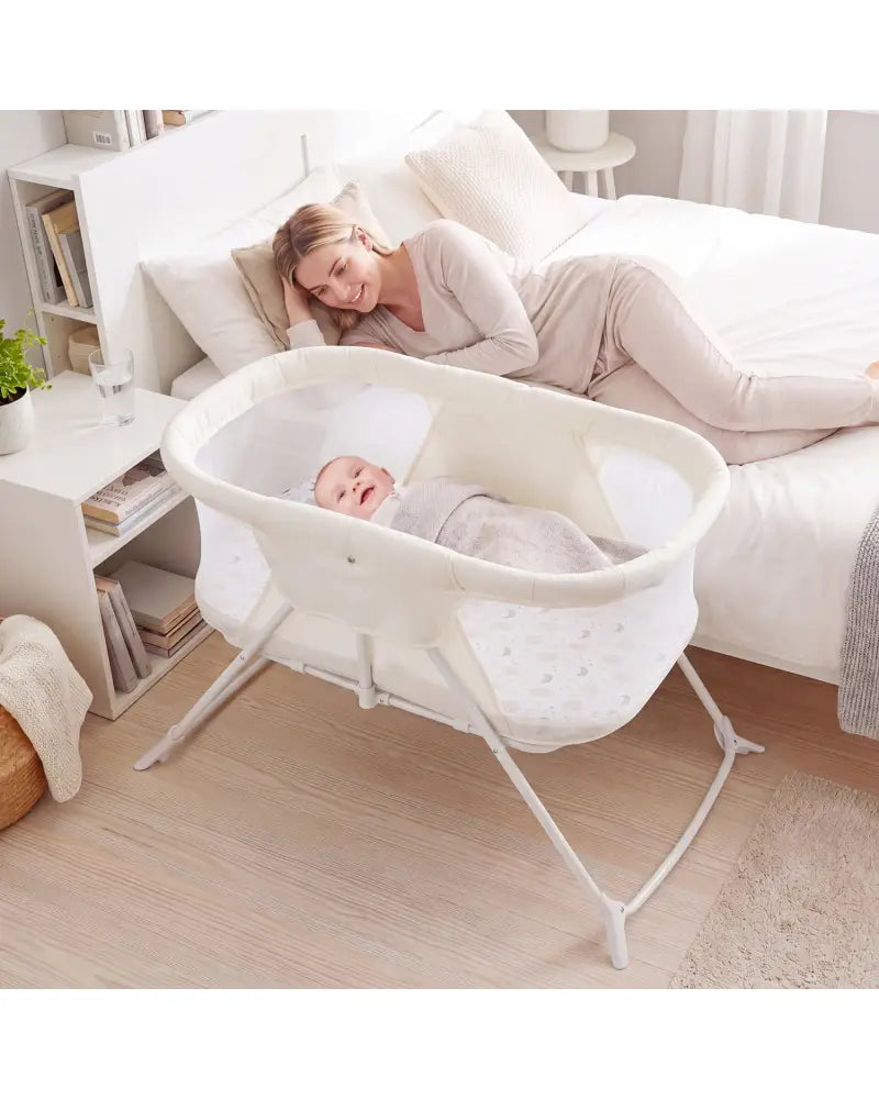 2 in 1 Baby Bassinet with Rocking Motion Foldable Bedside Sleeper with Breathable Mesh-Beige - Beige - Bassinets &