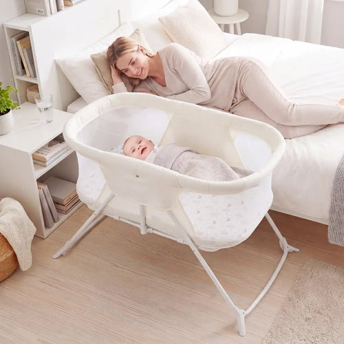 2 in 1 Baby Bassinet with Rocking Motion Foldable Bedside Sleeper with Breathable Mesh-Beige - Beige - Bassinets &