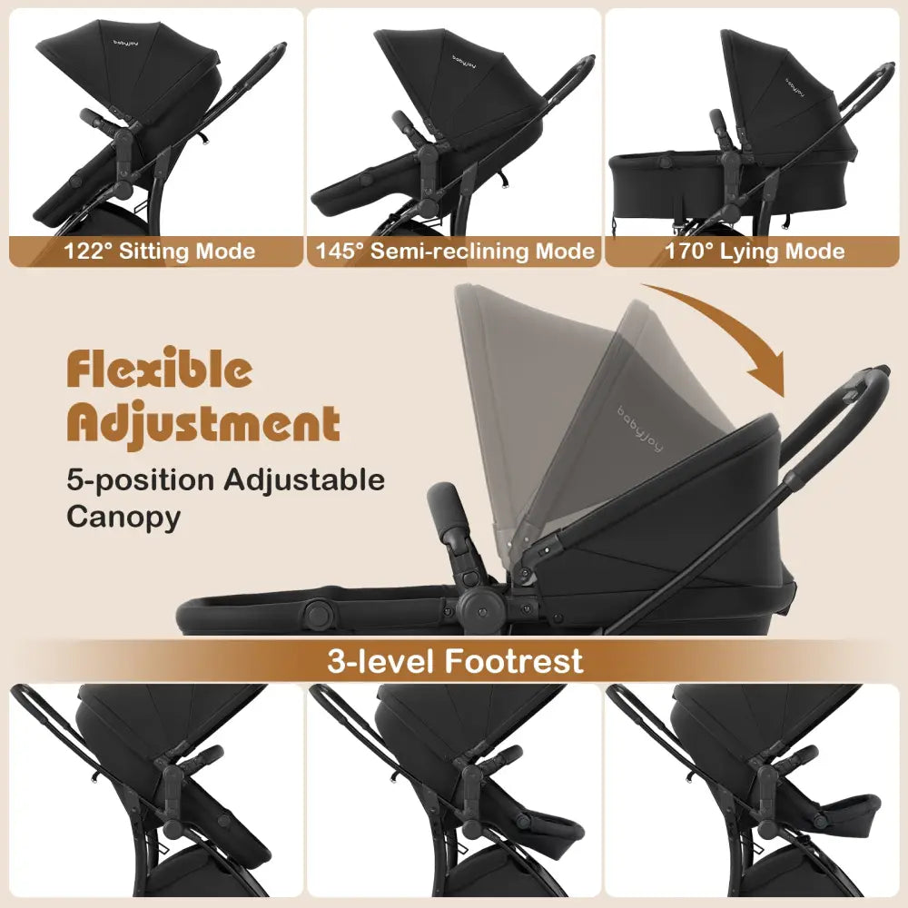 2-in-1 Baby Stroller with Bassinet Mode and Reversible Seat-Black - Black - Baby Strollers