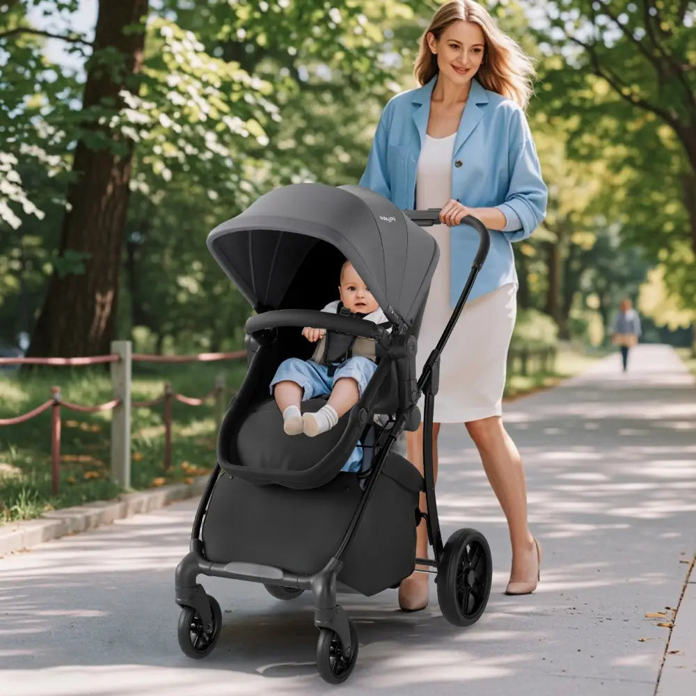 2-in-1 Baby Stroller with Bassinet Mode and Reversible Seat-Gray - Gray - Baby Strollers