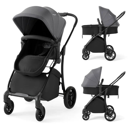 2-in-1 Baby Stroller with Bassinet Mode and Reversible Seat-Gray - Gray - Baby Strollers