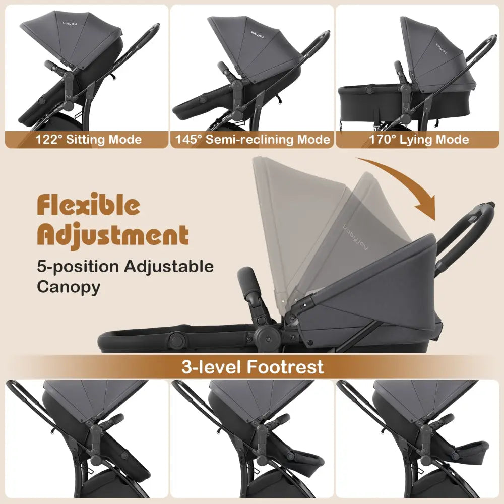 2-in-1 Baby Stroller with Bassinet Mode and Reversible Seat-Gray - Gray - Baby Strollers