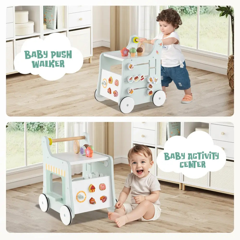 2-in-1 Baby Walker with Storage and Ice Creams for 1+ Years Old-Light Green - Light Green - Baby Activity