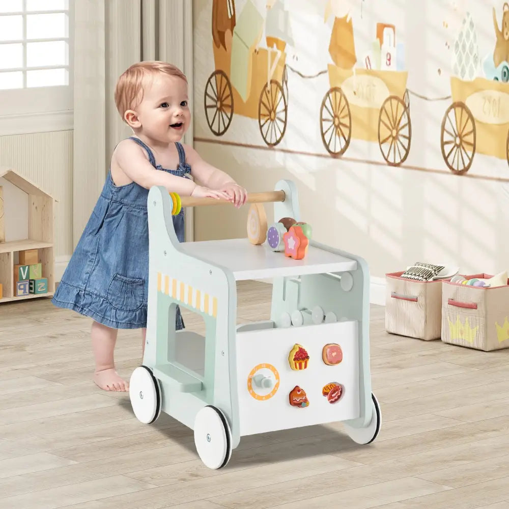 2-in-1 Baby Walker with Storage and Ice Creams for 1+ Years Old-Light Green - Light Green - Baby Activity