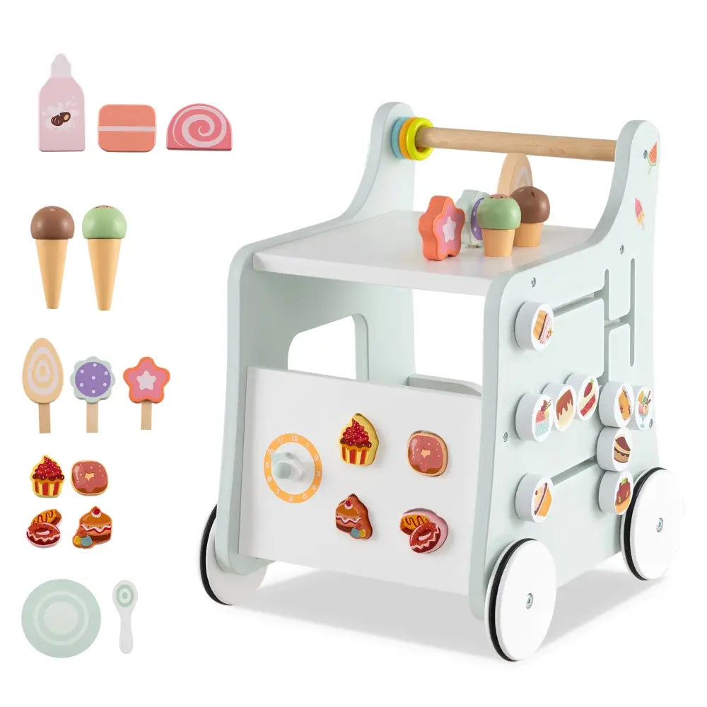 2-in-1 Baby Walker with Storage and Ice Creams for 1+ Years Old-Light Green - Light Green - Baby Activity
