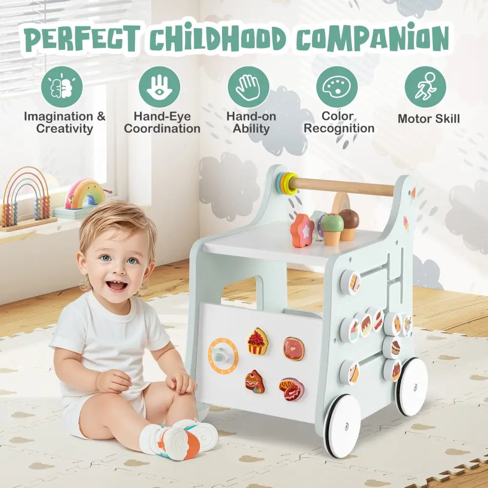 2-in-1 Baby Walker with Storage and Ice Creams for 1+ Years Old-Light Green - Light Green - Baby Activity