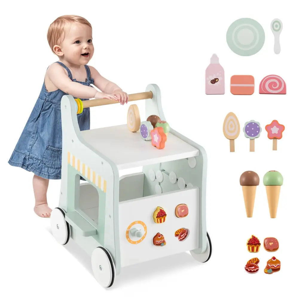 2-in-1 Baby Walker with Storage and Ice Creams for 1+ Years Old-Light Green - Light Green - Baby Activity