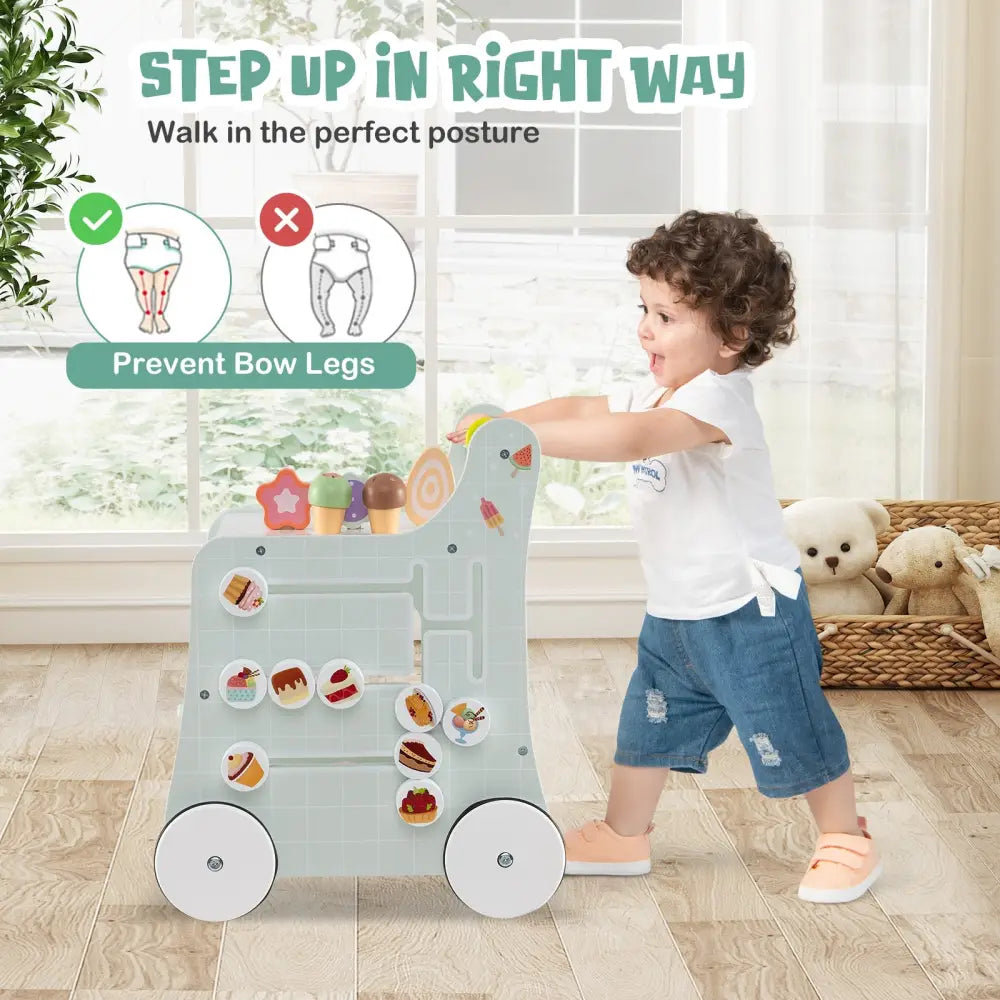 2-in-1 Baby Walker with Storage and Ice Creams for 1+ Years Old-Light Green - Light Green - Baby Activity