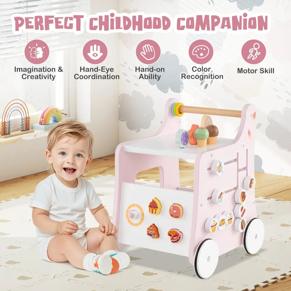 2-in-1 Baby Walker with Storage and Ice Creams for 1+ Years Old-Pink - Pink - Baby Activity