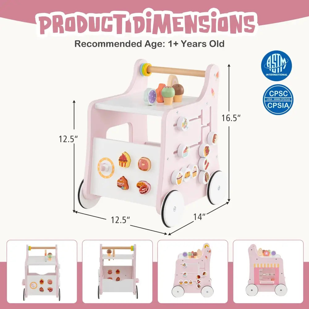 2-in-1 Baby Walker with Storage and Ice Creams for 1+ Years Old-Pink - Pink - Baby Activity