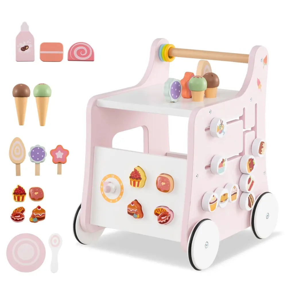 2-in-1 Baby Walker with Storage and Ice Creams for 1+ Years Old-Pink - Pink - Baby Activity