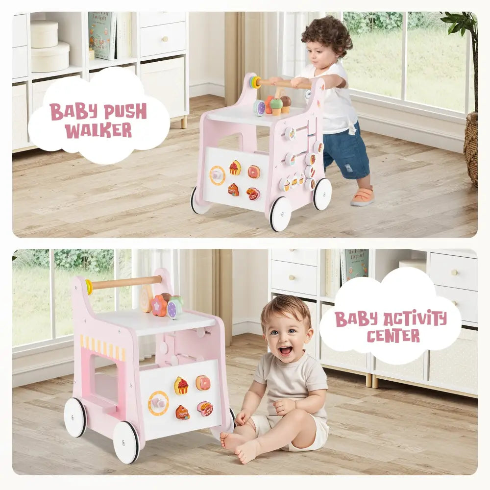 2-in-1 Baby Walker with Storage and Ice Creams for 1+ Years Old-Pink - Pink - Baby Activity