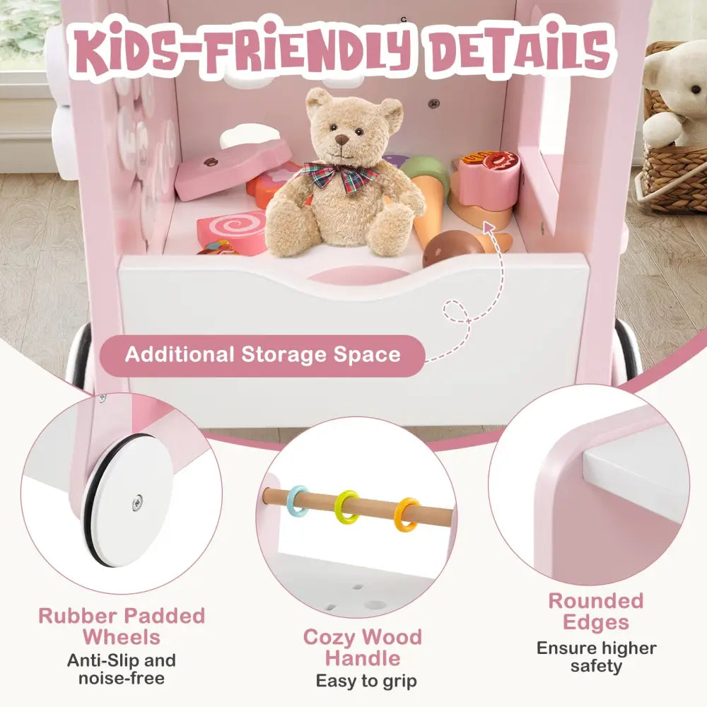 2-in-1 Baby Walker with Storage and Ice Creams for 1+ Years Old-Pink - Pink - Baby Activity