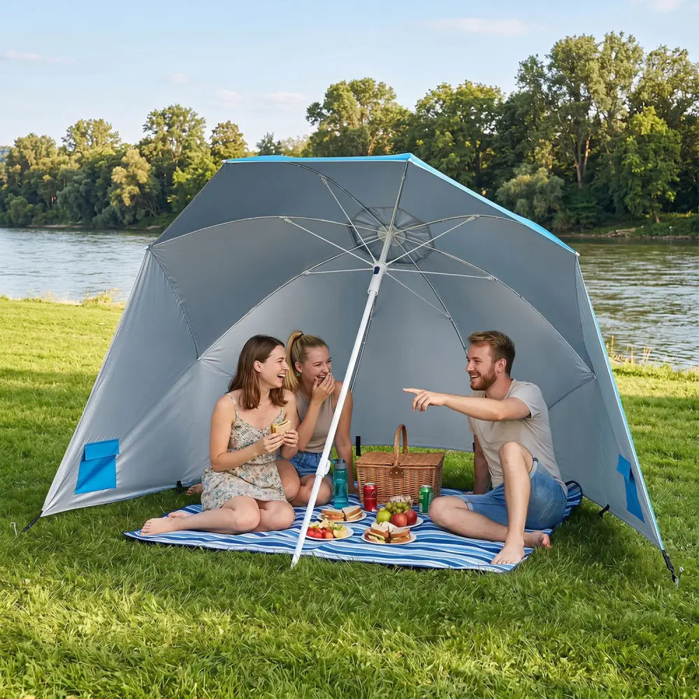 2-in-1 Beach Shelter Umbrella UPF 50+ with Side Panels for Camping Picnic-Turquoise - Turquoise - Outdoor Umbrellas