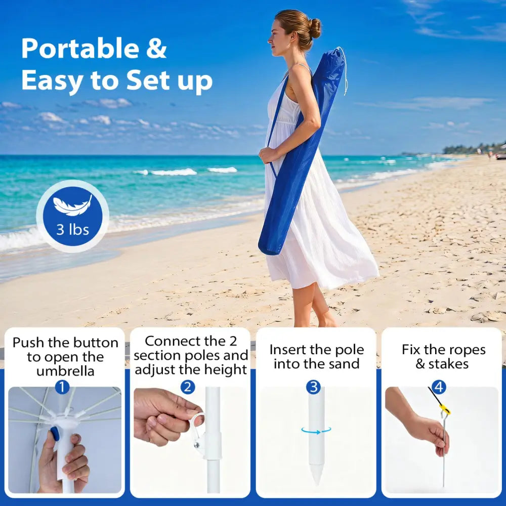 2-in-1 Beach Shelter Umbrella UPF 50+ with Side Panels for Camping Picnic-Blue - Blue - Outdoor Umbrellas