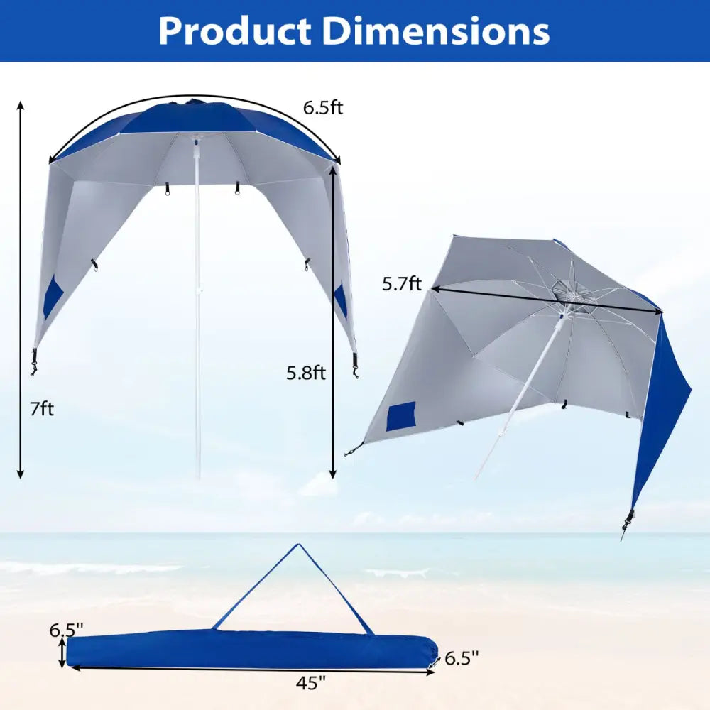 2-in-1 Beach Shelter Umbrella UPF 50+ with Side Panels for Camping Picnic-Blue - Blue - Outdoor Umbrellas